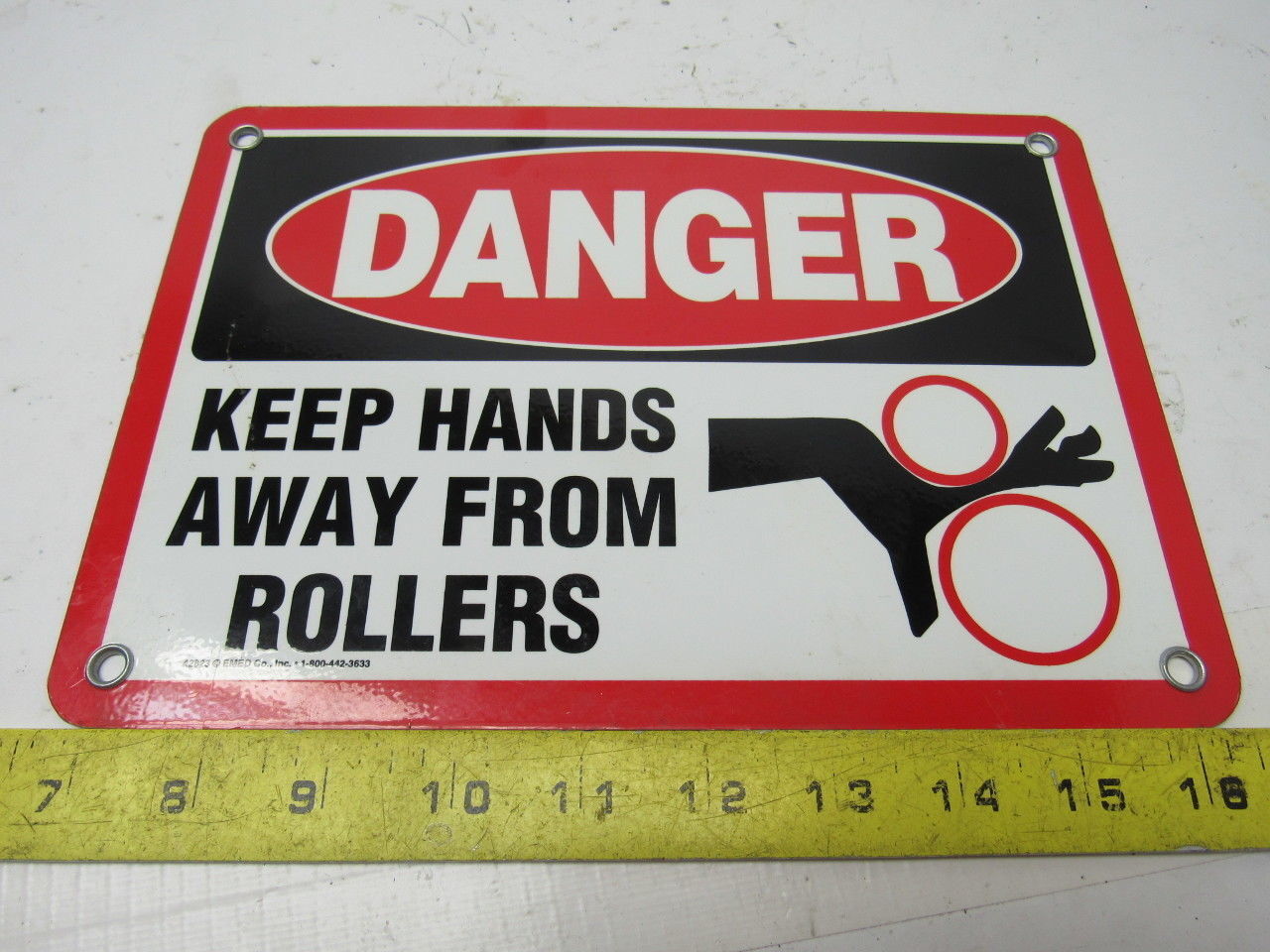 Emed Co. «Danger Keep Hands Away From Rollers» Metal Safety Sign 10″ x 7″