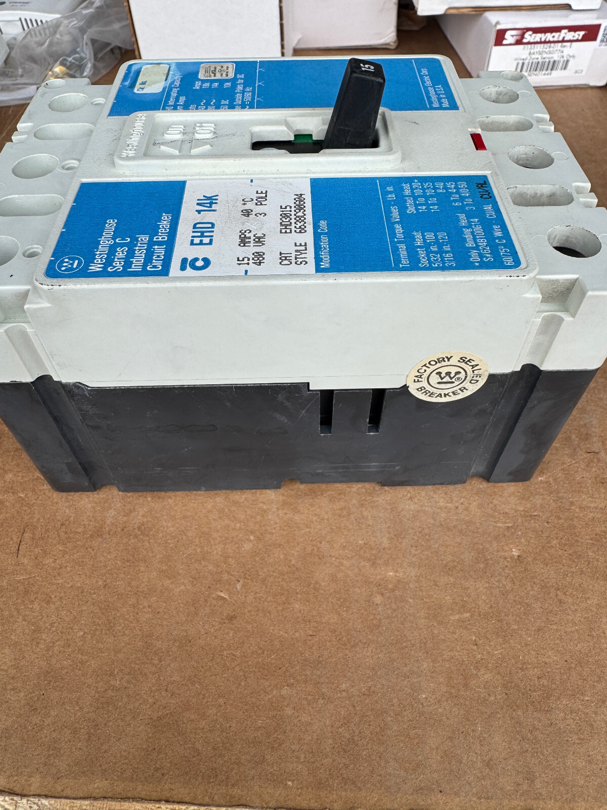 Westinghouse EHD3015 Circuit Breaker 3P 15A 480V Excellent Condition Tested