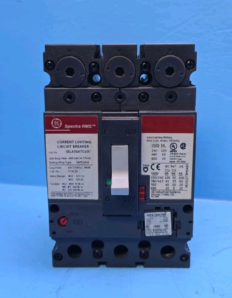 GE SELA36AT0100 /w 100A Trip 100A 600V 3Pole Spectra RMS Circuit Breaker