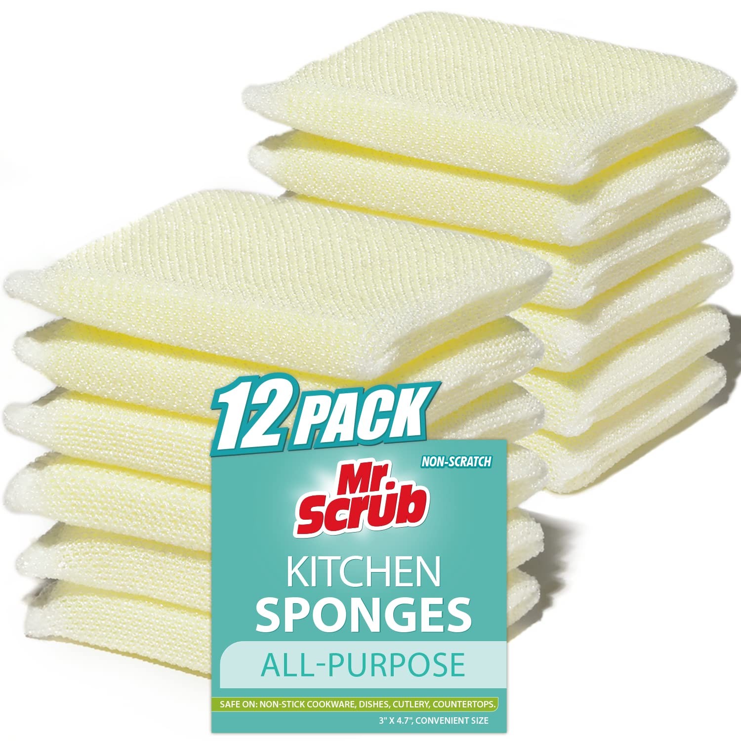 All-Purpose Sponges, Non Scratch, for cleaning dishes, 12 Pack, Yellow