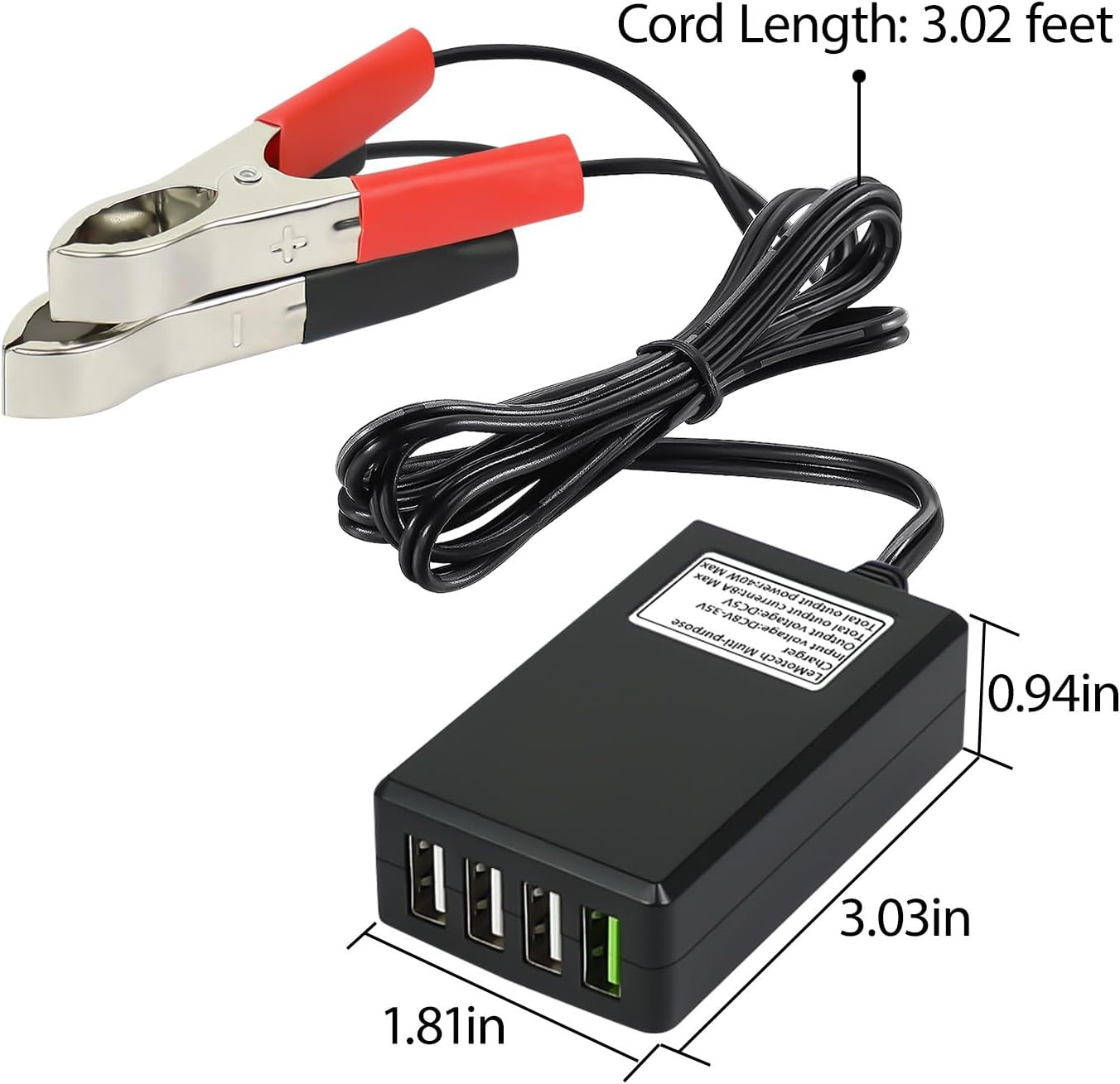 DC Converter with Battery Clip 12V 24V to 5V Step Down 4-Port USB Power Adapter