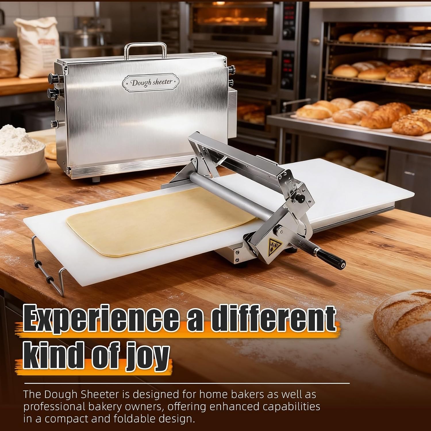 Durable Folding Dough Sheeter 15.5in – Stainless Steel for Home and Catering Use