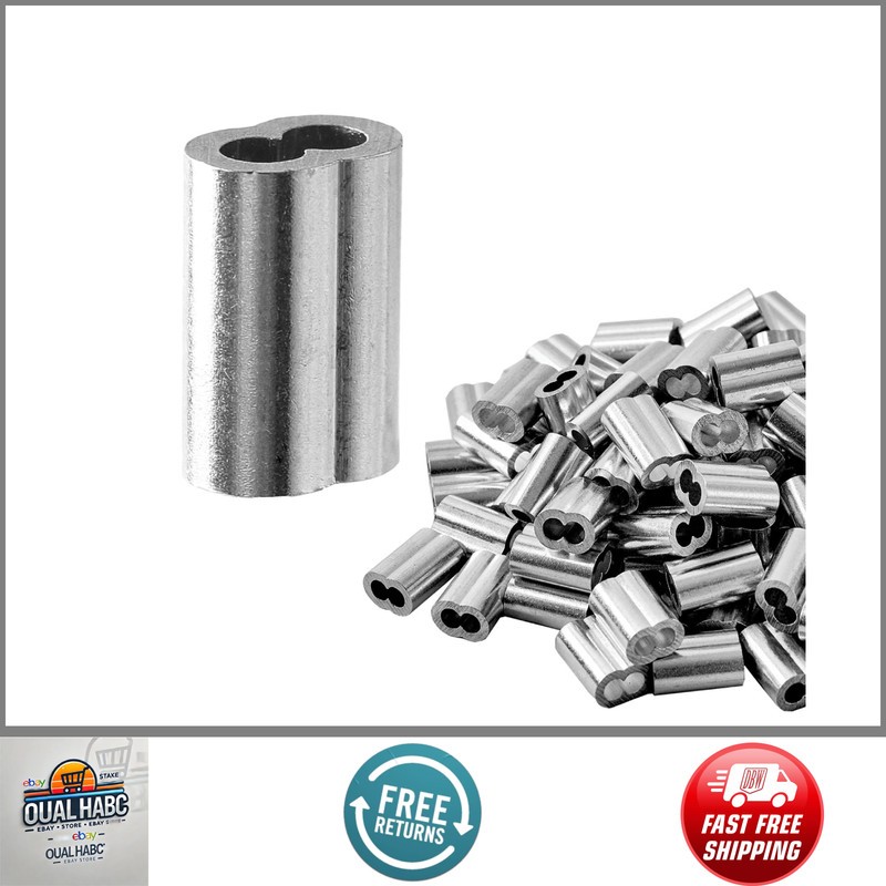 1/8″ 3mm Aluminum Crimping Loop Sleeves Wire Rope Cable Ferrules 100Pcs