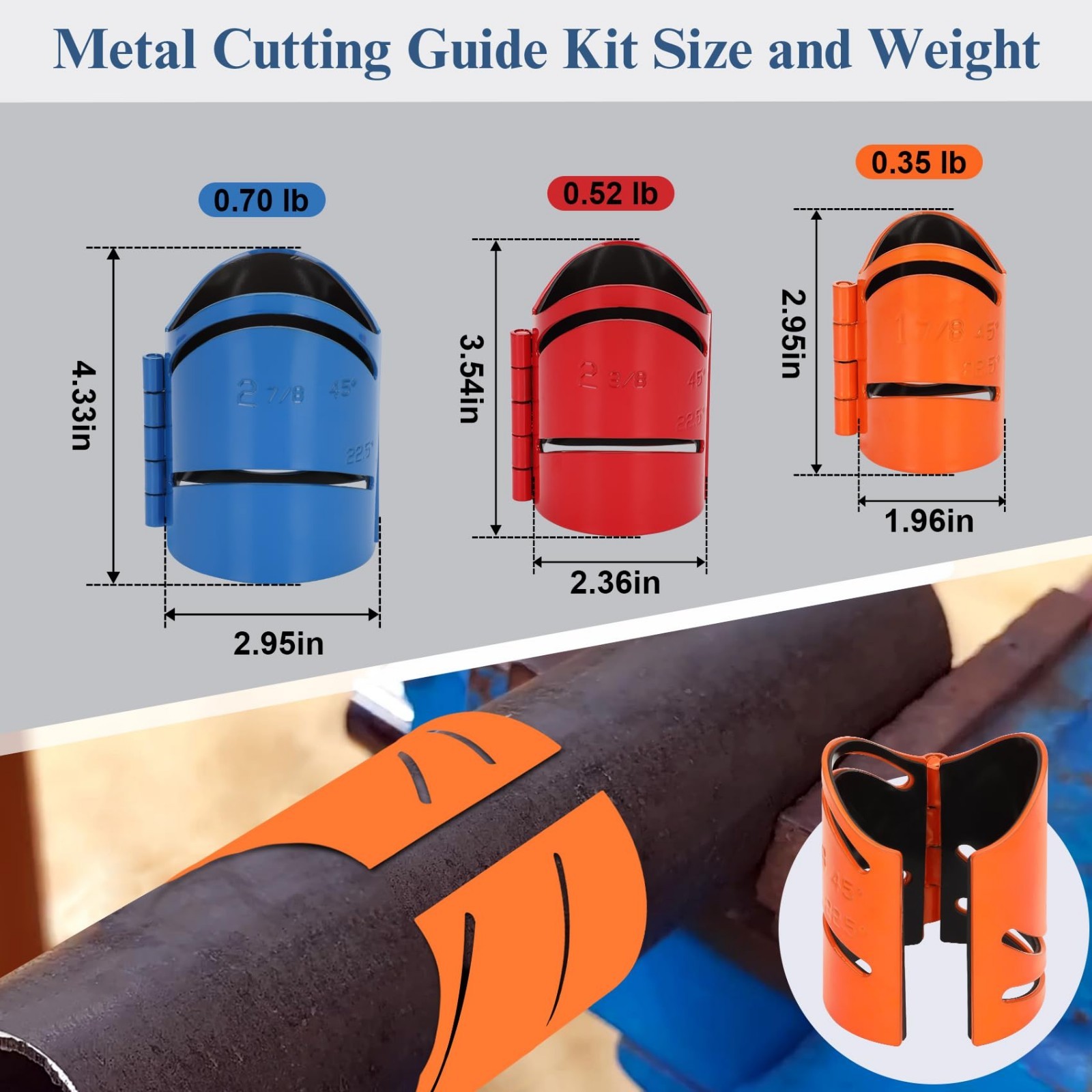 3-Piece Magnetic Pipe Cutting Guide Kit – Precision Cuts at 45°, 90°, 22.5° – Pi