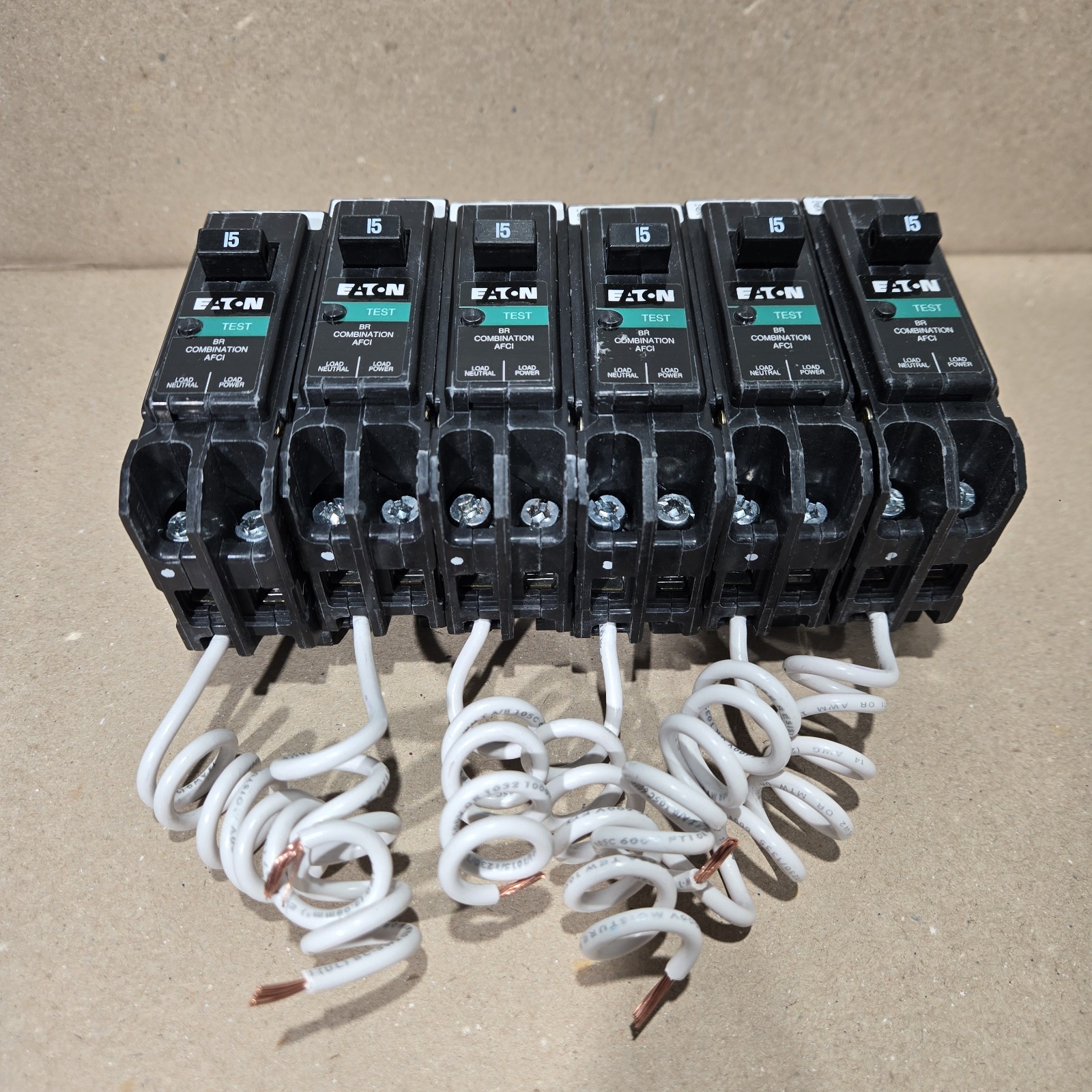 Lot of 6 Eaton BRN115AF – 15A – 1P – 120/240V Combination AFCI Circuit Breaker