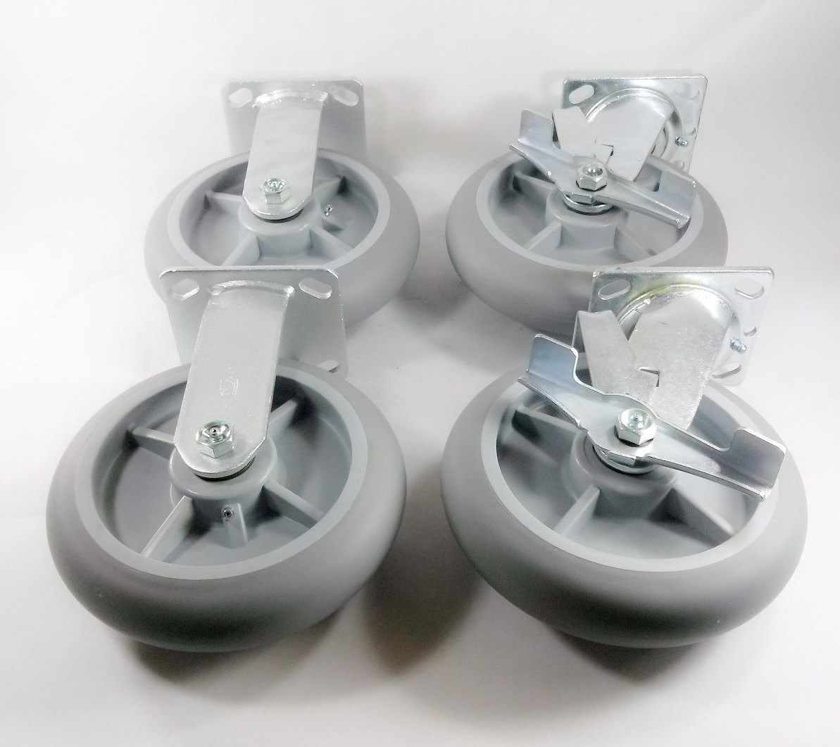 8″ x 2″ Non-Marking Rubber Caster – Rigid (2EA) & Swivel with Brake (2EA)