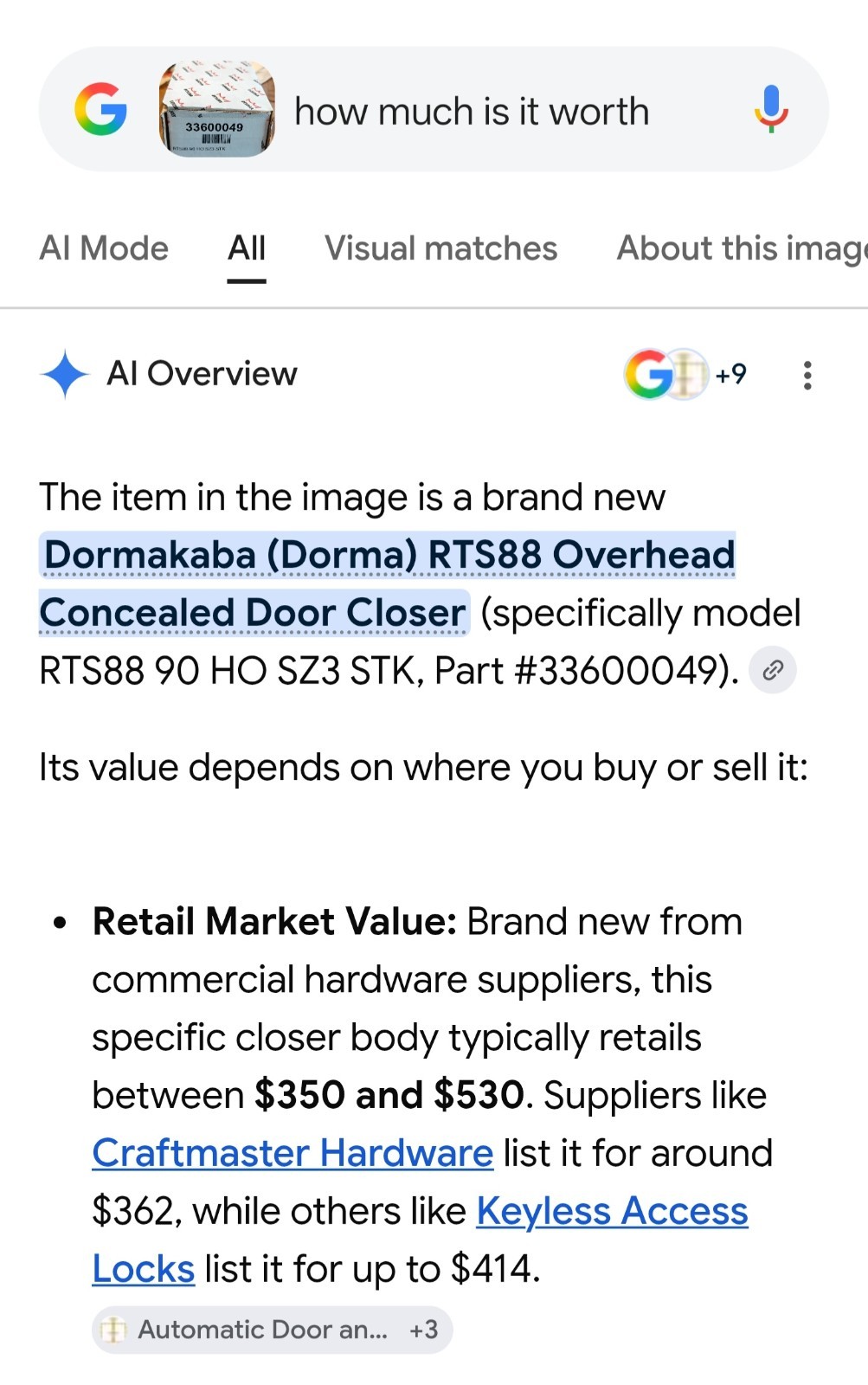 Dorma RTS88 Overhead Concealed Door Closer(specifically modelRTS88 90 HO SZ3 STK