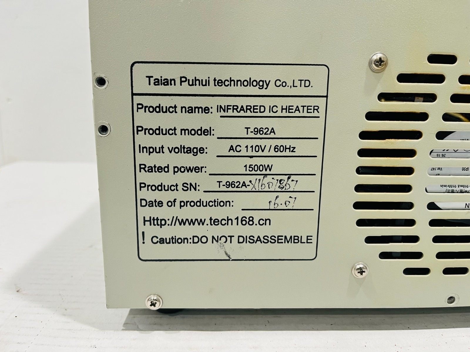 Puhui T-962A Infrared IC Heater PCB Reflow Oven 1500W AC 110V/60Hz Tested