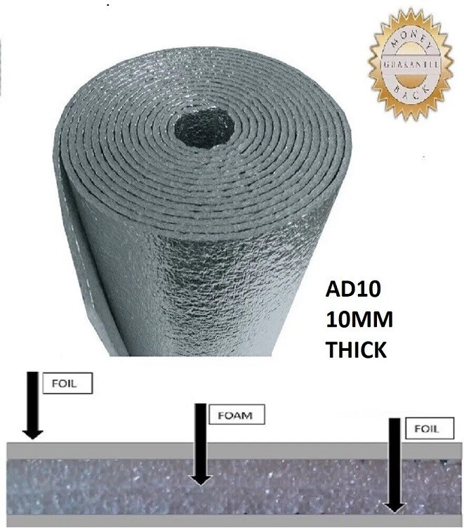 R12 HVAC Duct Wrap REFLECTIVE Insulation 2-Sided Foam Core 4FT X 4FT (10mm)