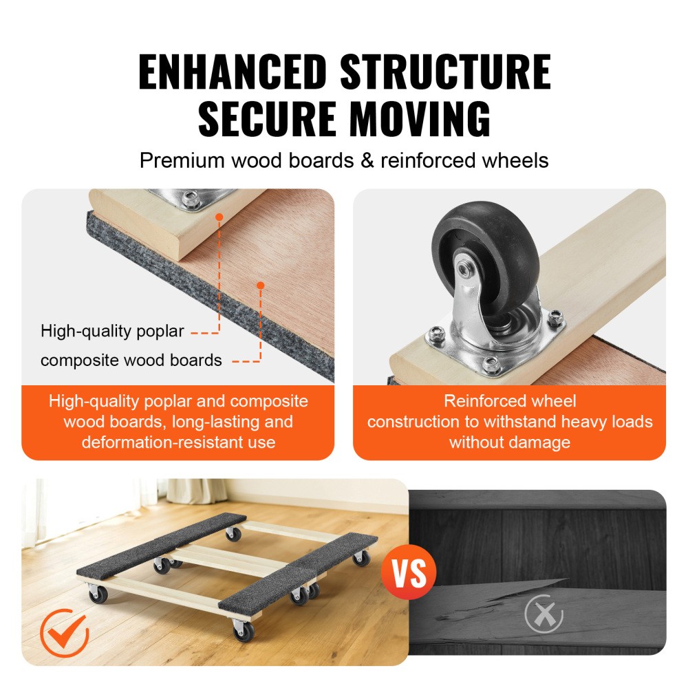 2Pcs Hardwood Furniture Dolly 1000LBS 18″×30″ 3″ PP Swivel Casters