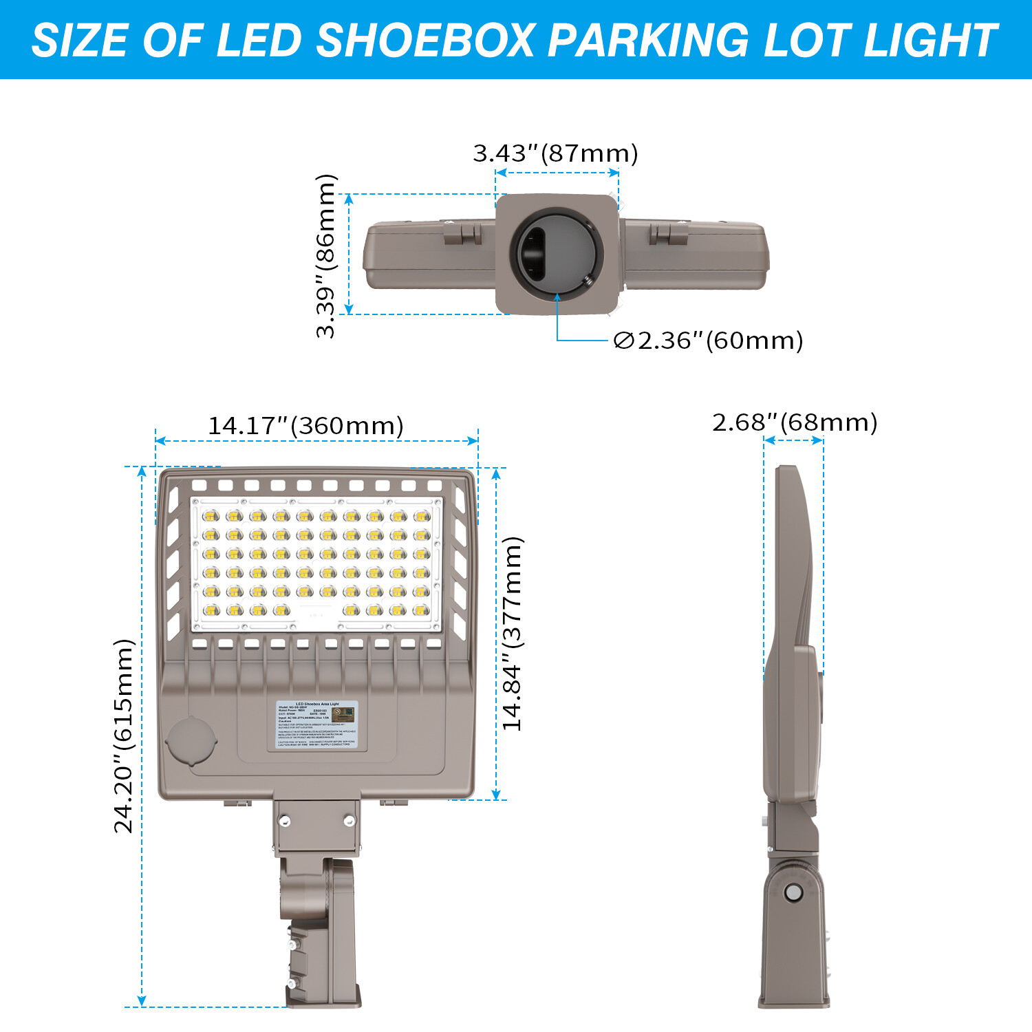 480V LED Parking Lot Bulb 150W Pole Mounted Shoebox Fixture Street Area Lights