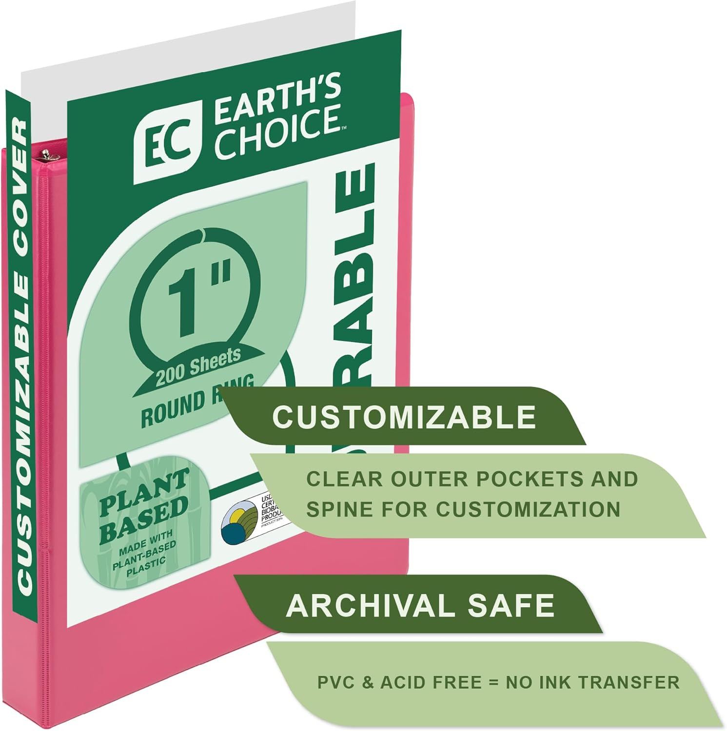 Plant-Based 1 Inch Durable round Ring, View Binder, Eco-Friendly, USDA Certified