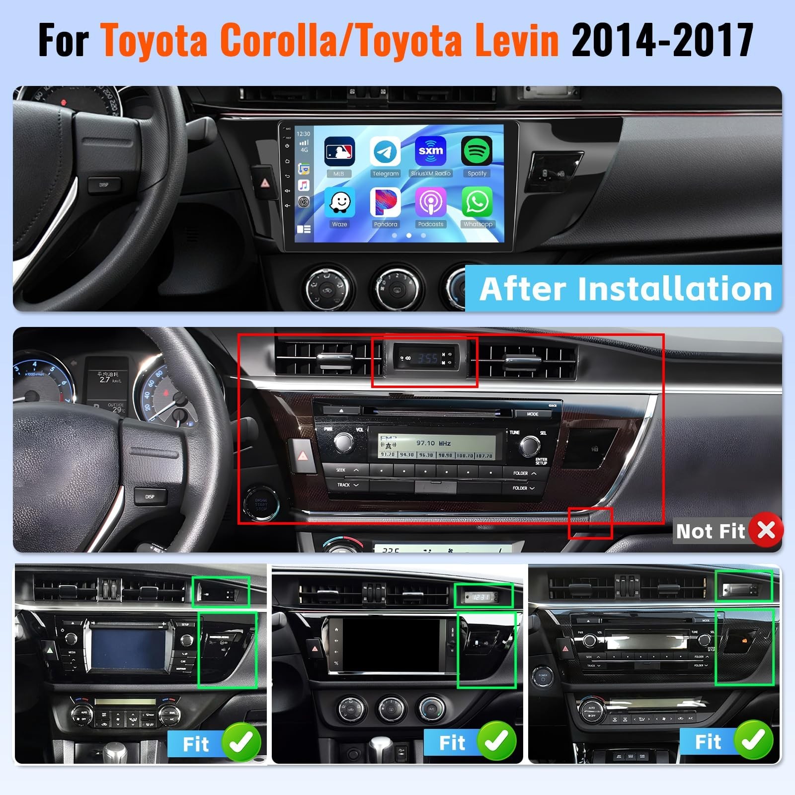 2+64GB Android 15 Car Radio for Toyota Corolla 2014 2015 2016 Wireless CarPla…