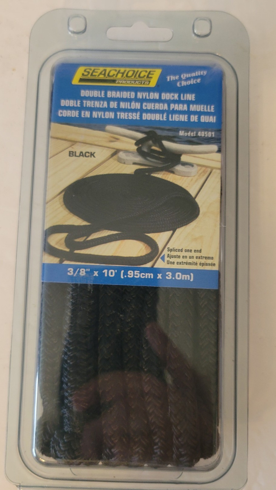 Seachoice 40501 Double Braid Nylon Dock Line Black 3/8-Inch x 10 Feet (NEW)