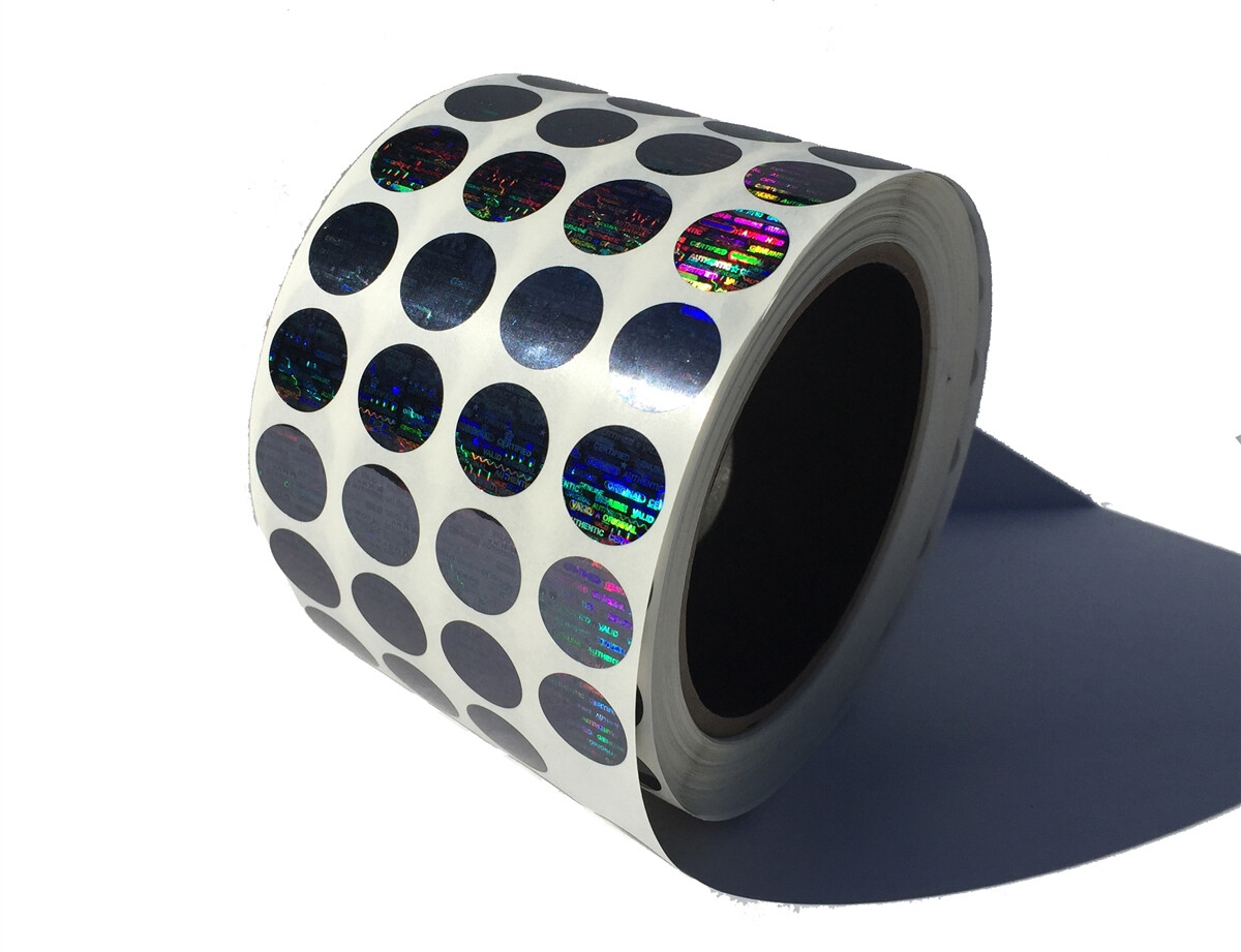 Tamper Evident Holographic Bright Black Security Round Label Seal Sticker 0.75″