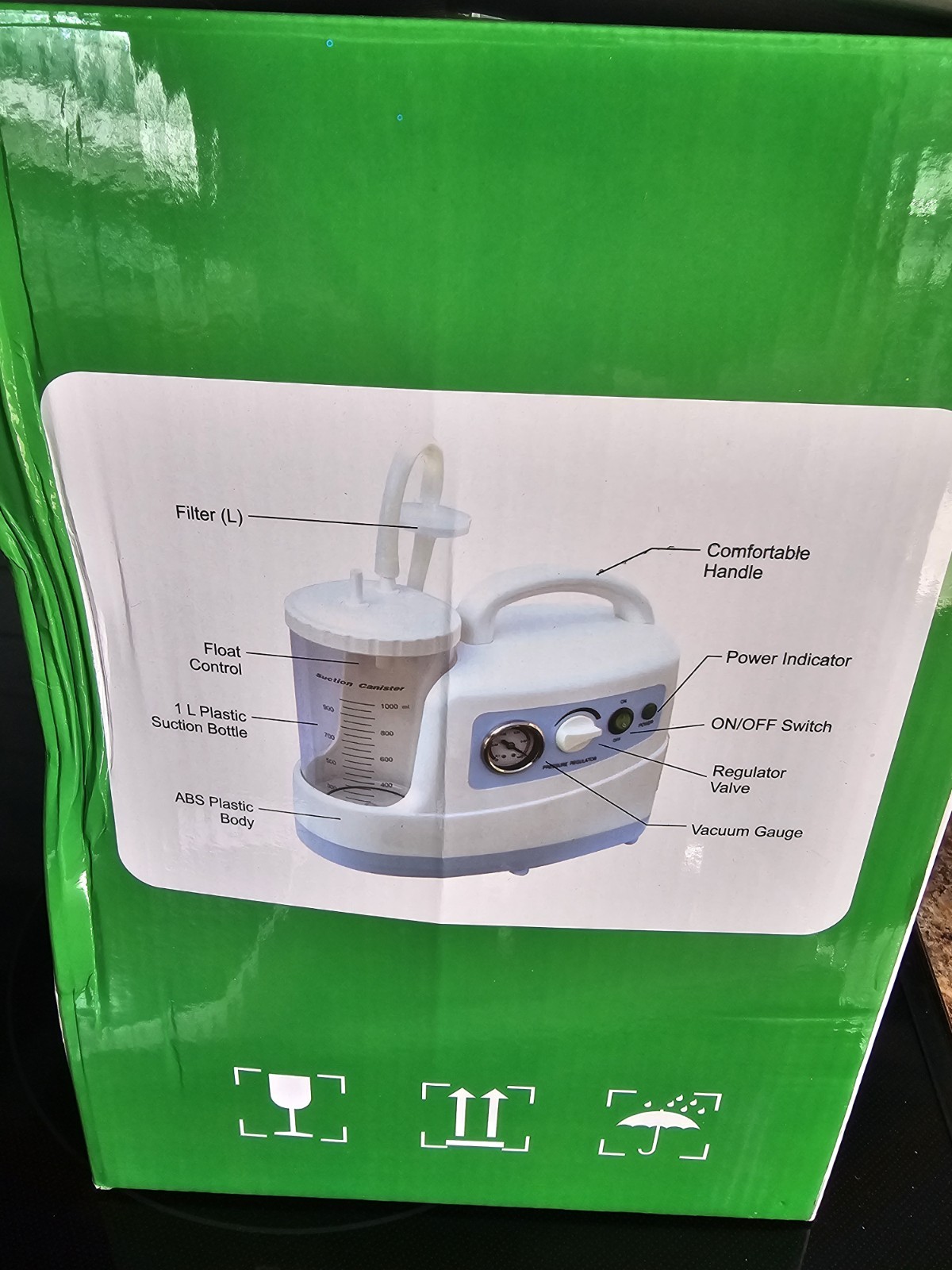 Portable Phlegm Suction Pump with Regulator Valve and Vacuum Gauge