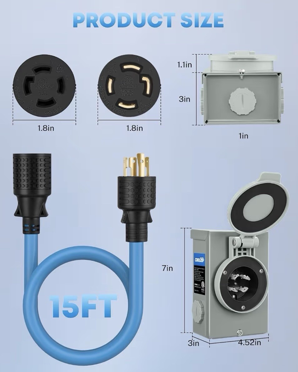COOLTOP CT0015A 30A Generator Cord & Power Inlet Box Kit 15FT Open Box
