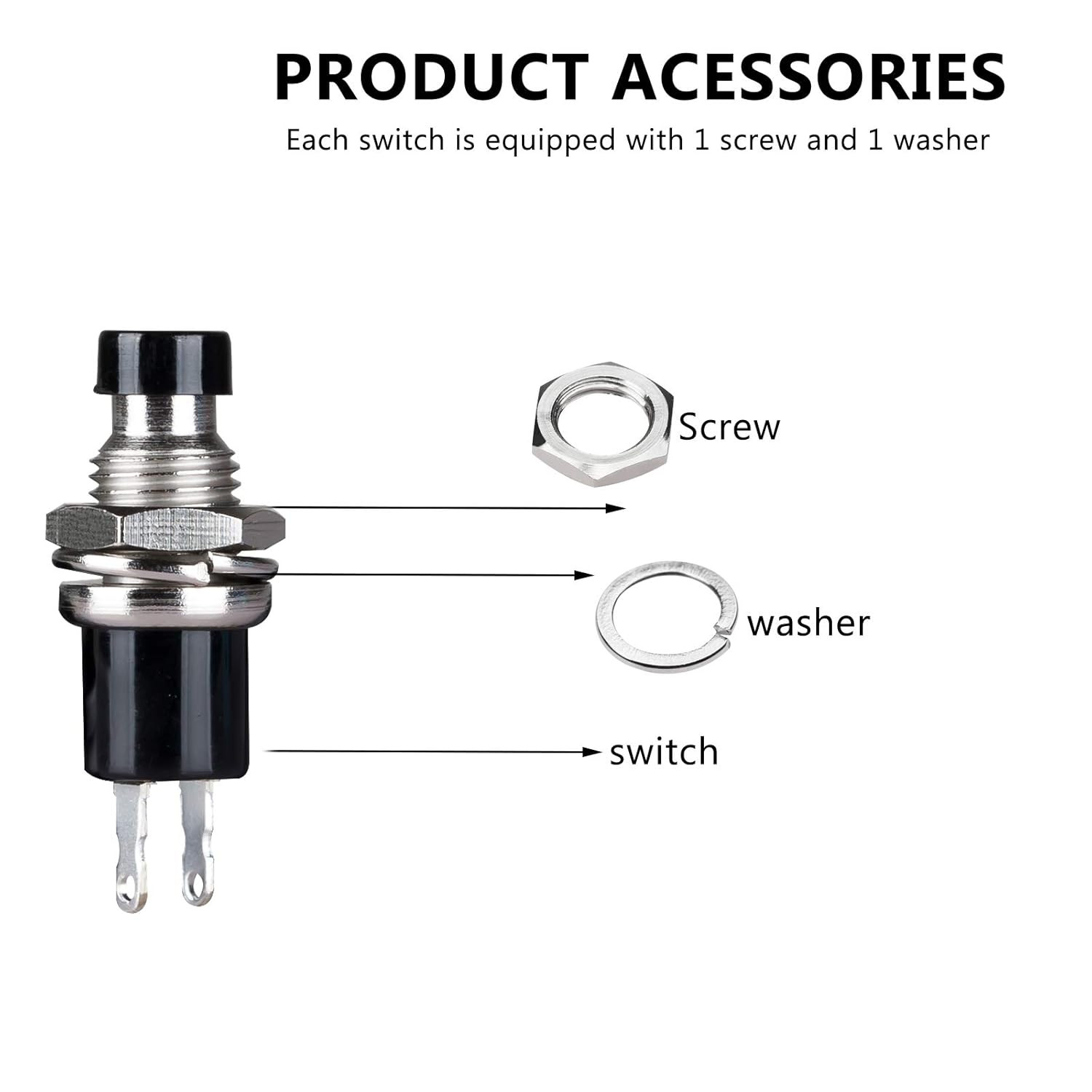 Momentary Push Button Switch，SPST Normal Closed NC Switch 2 Pin Mini Micro 1A 25