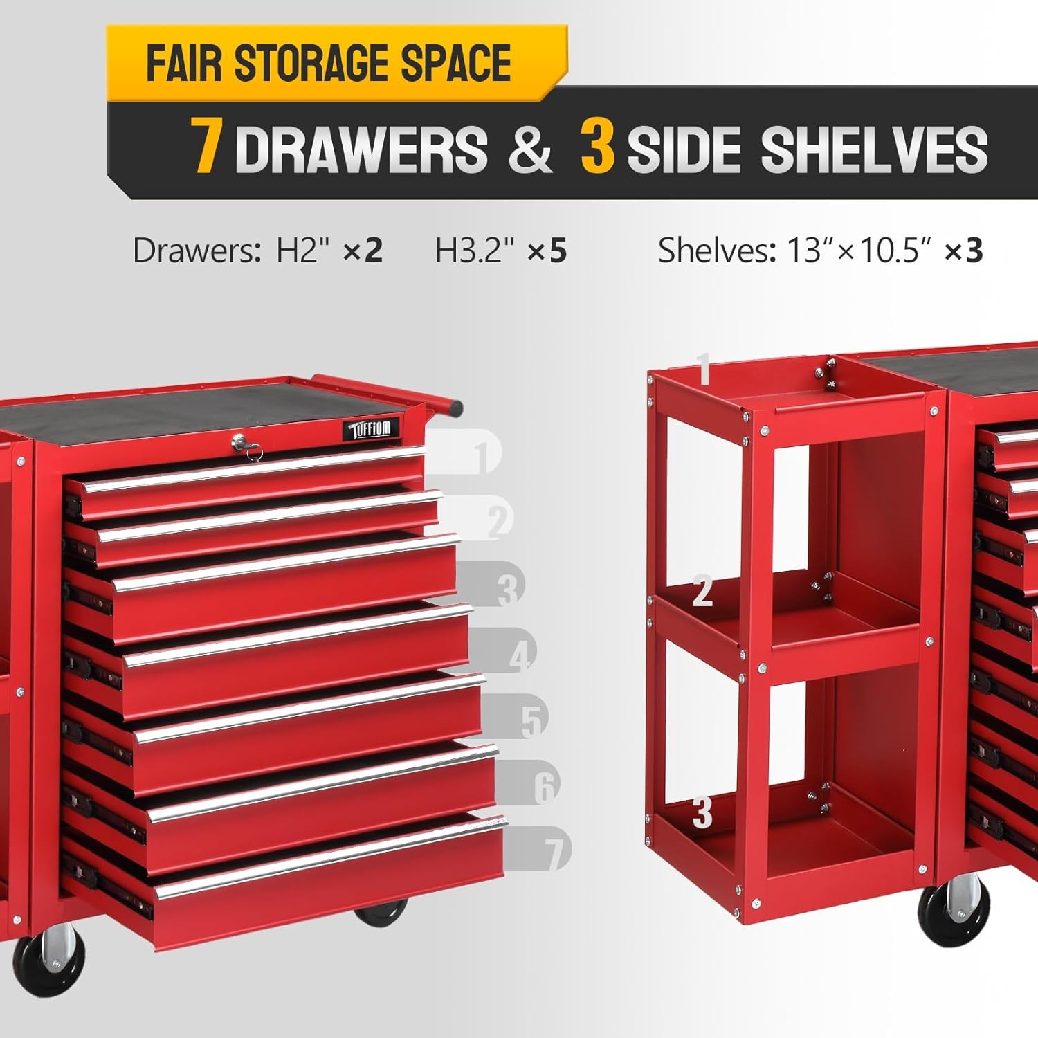 Rolling Tool Chest Tool Box with 7 Drawers & Wheels & Drawer Liners for Garage