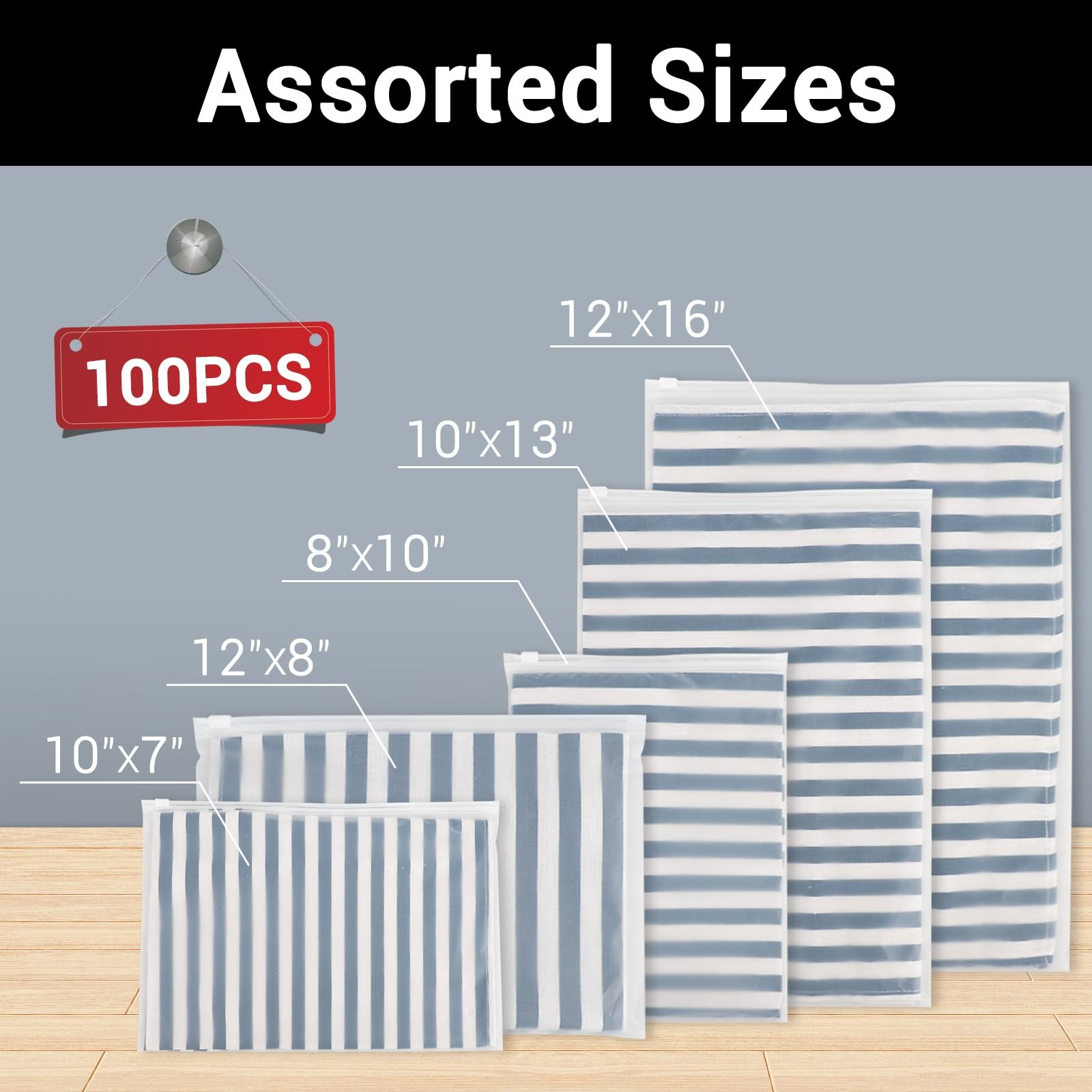 Plastic Shipping Bags, 5 Sizes 12×16″ 10×13″ 8×10″ 12×8″ 10×7″ Pack of 100, D…