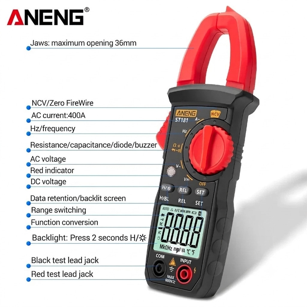 Digital Clamp Meter ST181 AC Current Voltage Multimeter NCV Continuity Tester