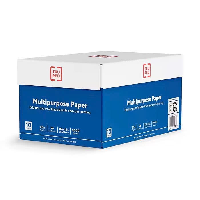 TRU RED Multipurpose Paper 8.5 x 11 – 20 lbs – 500 Sheets, 10 Reams