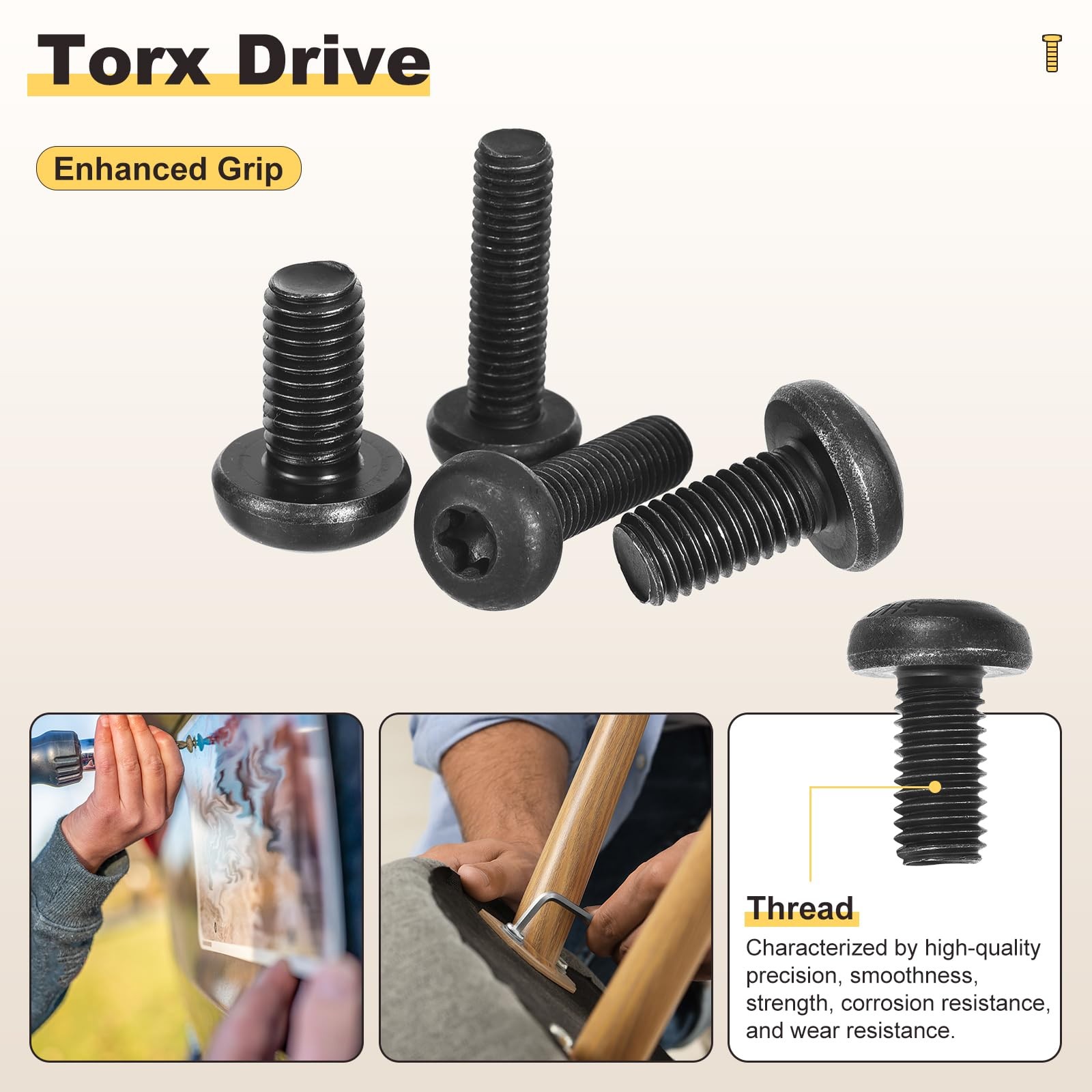 Pan Head Torx Security Screws Bolts (M8-1.25x30mm) 12Pcs, Button Torx Head Ma…