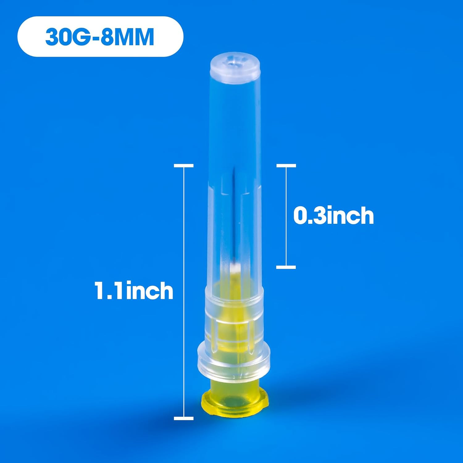 100 Pack 30 Ga 5/16 Inch Disposable Needles with Caps for Scientific and Industr