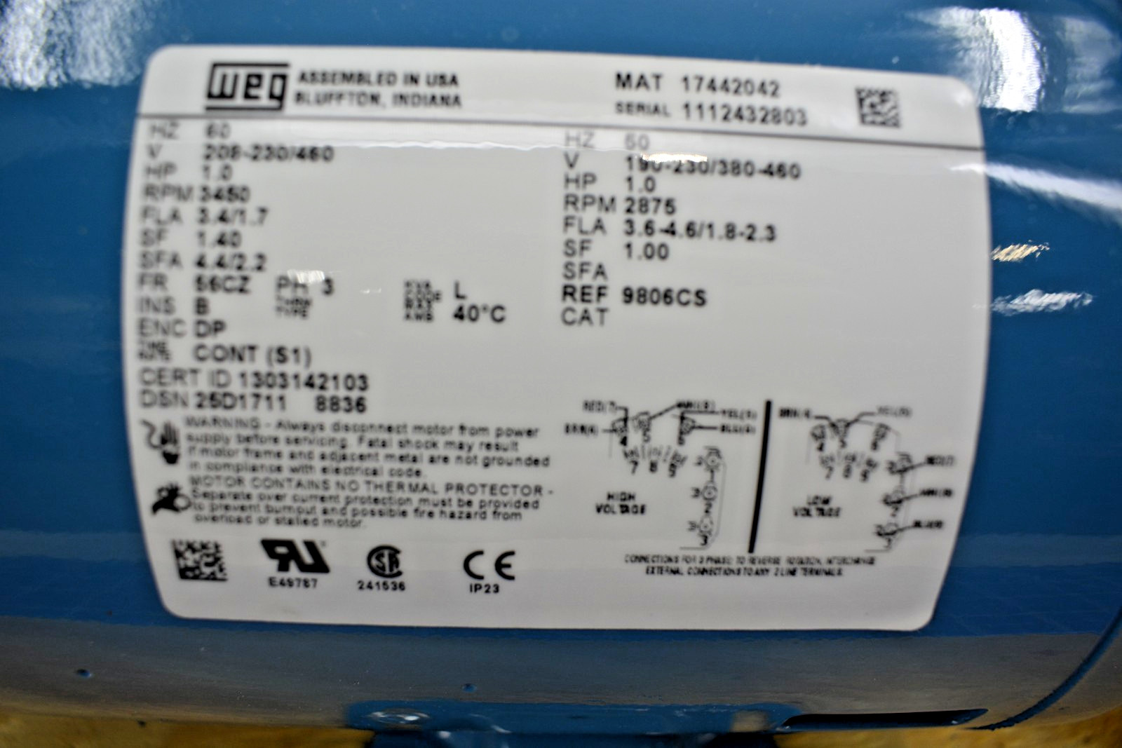 147790/ PUMP, TH FSHR 099123, 1HP, 50-60-3, 310CS5M-AB-03 HI TEMP/ BURKS PUMPS