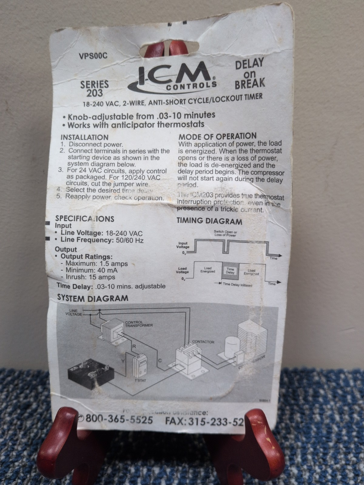 ICM Control ICM203B Delay on Break Timer .03-10 Minute Adjustable 18-240 VAC NOS