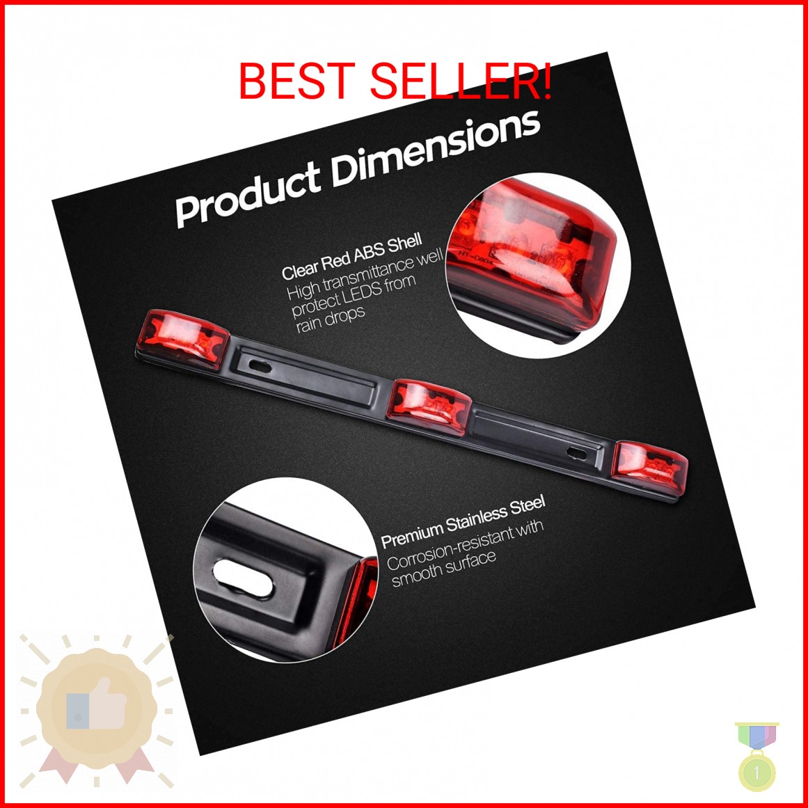 HHCSOP Red LED Marker Bar 3 Lights 9 LED Trailer Clearance ID Bar for Truck Trai