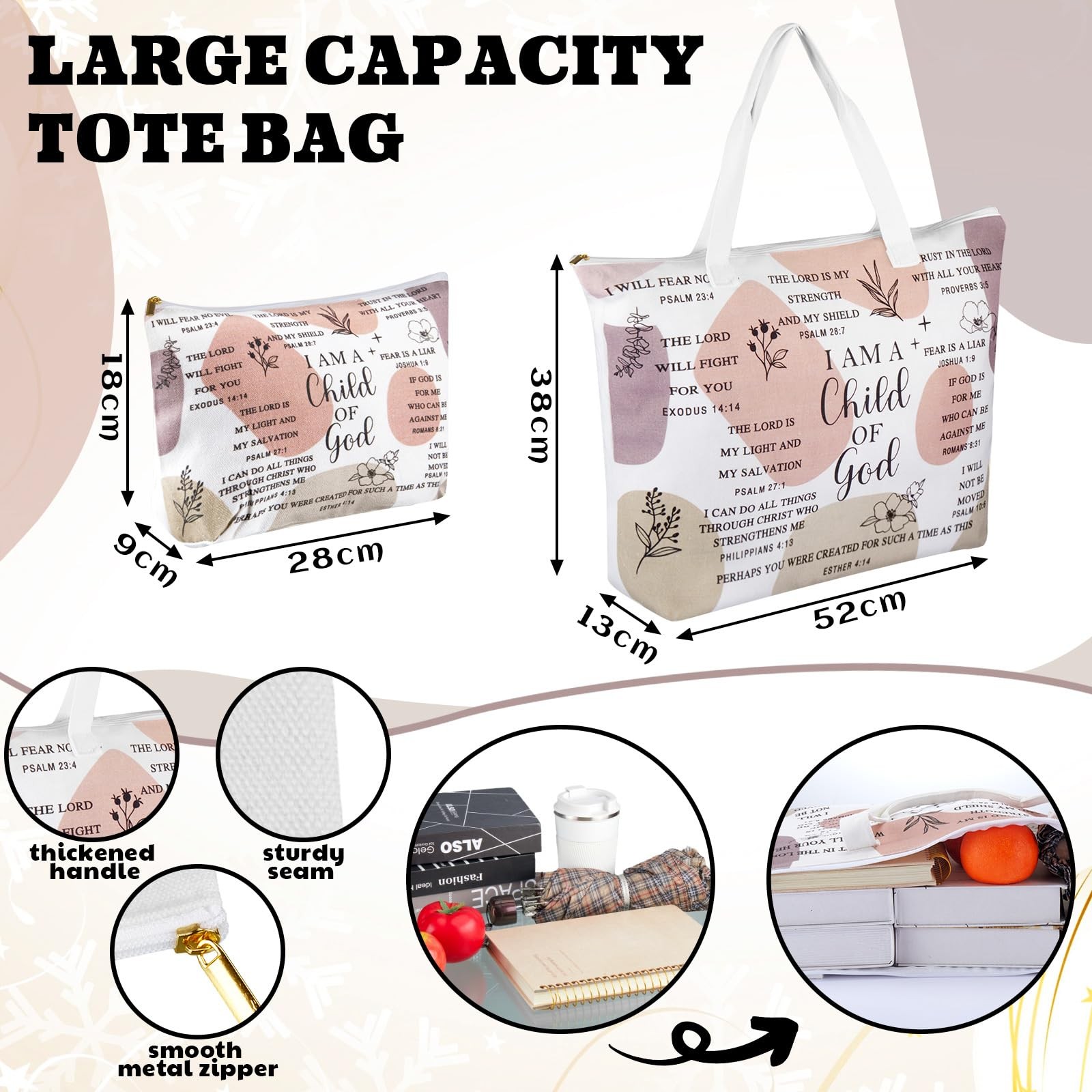 Abbylike 2 Pcs Christian Canvas Tote Bag for Women One Size, As Pictures Show