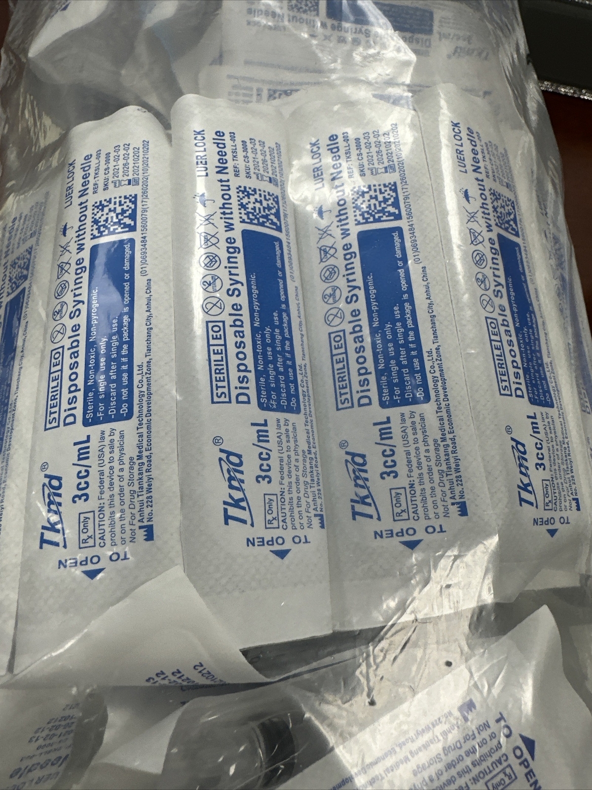 NEW Tkmd Syringes without Needle 3ml / 3cc Luer Lock Sterile Syringe Bag of 150