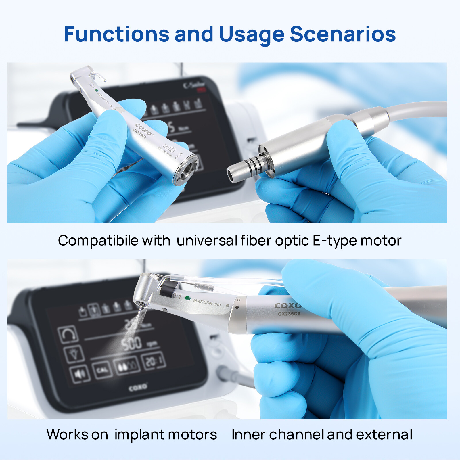 COXO Dental 20:1 Implant Surgical Handpiece Contra Angle LED External Water