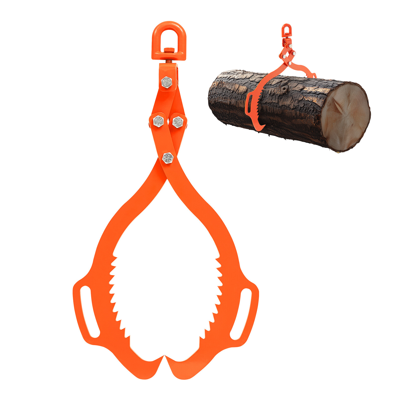 28in Log Lifting Tongs 2 Claw Solid Steel Log Grapple Swivel Log Lifter