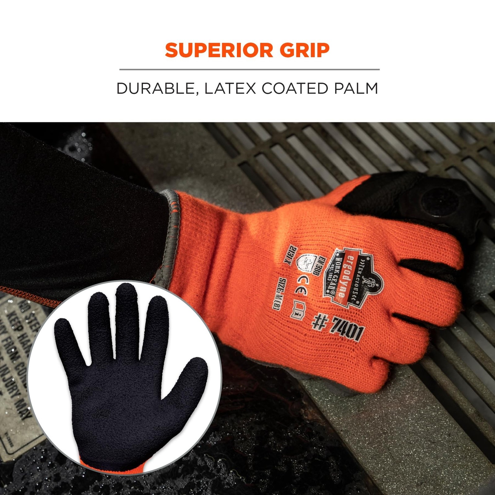 Ergodyne ProFlex 7401 Coated Winter Work Gloves, Latex Coated Palm, Thermal