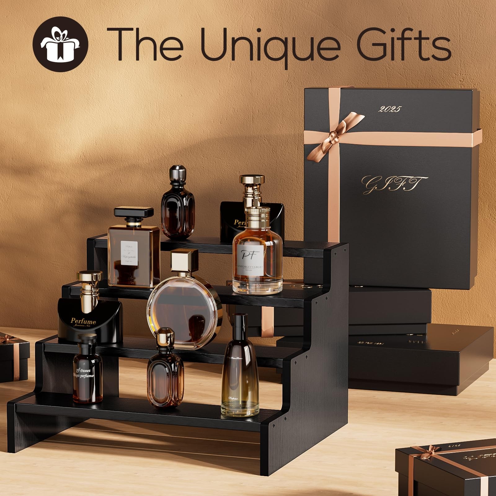 ProCase Wooden Cologne Organizer for Men, 4 Tier 4-Tier (9.45″ Height), Black