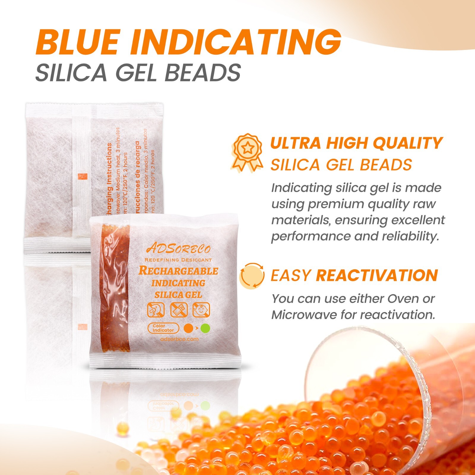 [200g 5p]Adsorbco Rechargeable Desiccant Packs, Indicating Silica Gel Packets