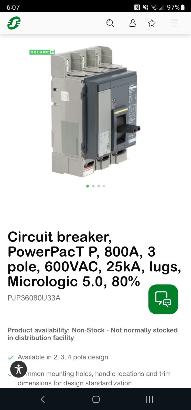 Square D Power Pact 800A P-frame Molded Case Circuit Breaker