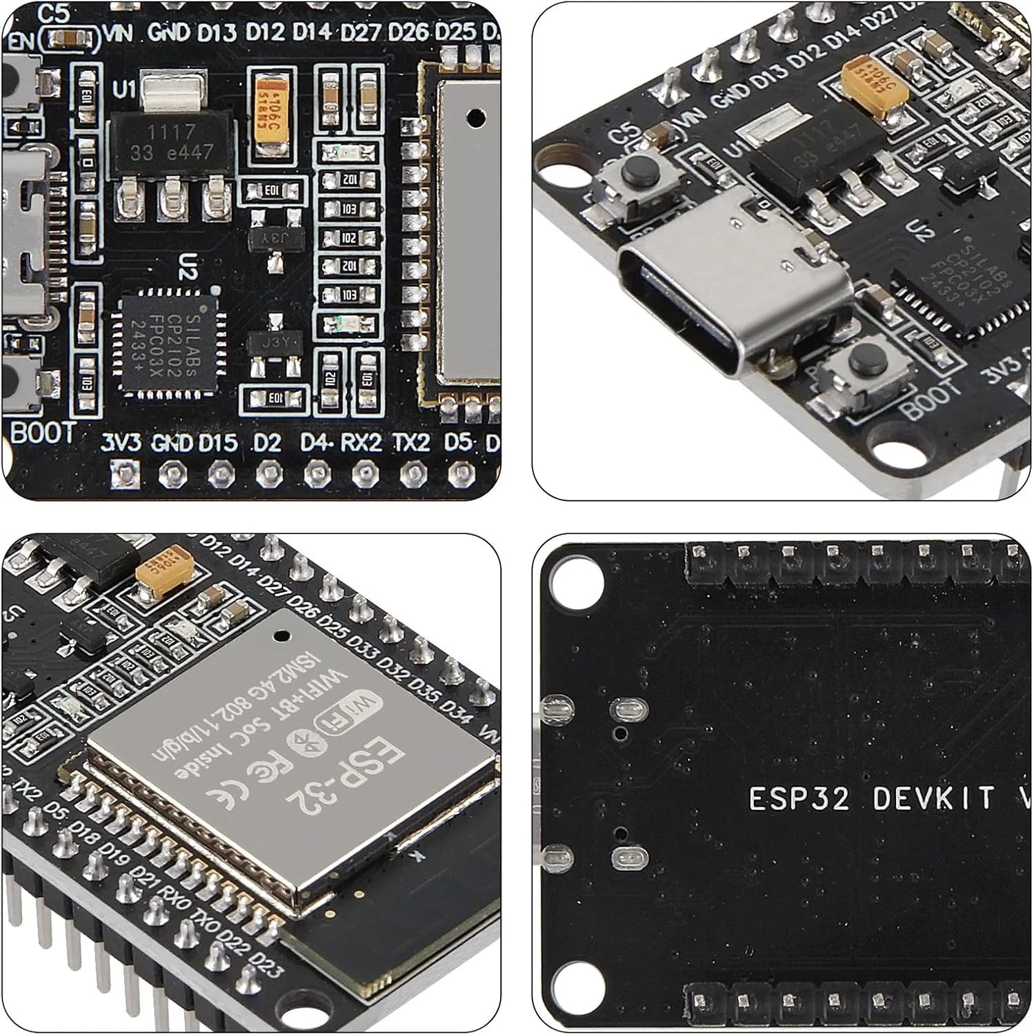 ESP32 ESP-WROOM-32 Wifi and Bluetooth Development Board, 38-Pin, with USB Type-C