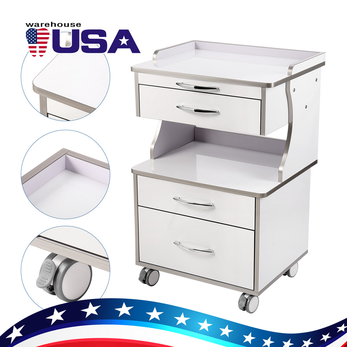 AZDENT Dental Multi-Function Mobile Cart with 3/4/5 Drawers Medical Rolling Cart