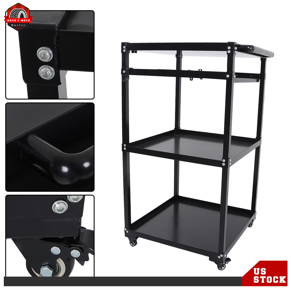 3-layers Av Cart Rolling Projector Cart Shelf Laptop Printer Storage Cabinet