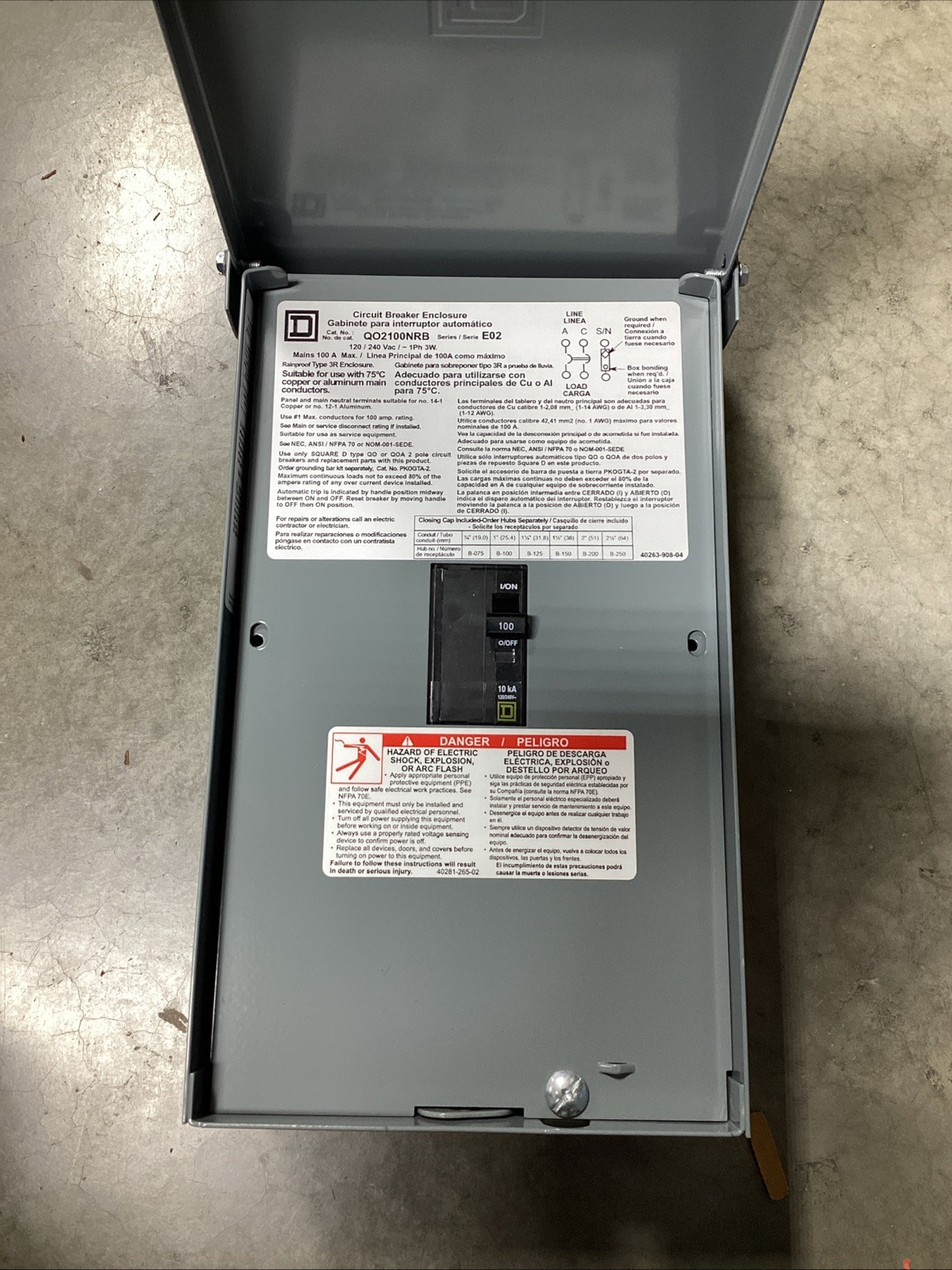 Square D Circuit Breaker Enclosure With 100 A 2 Pole Main Breaker QO2100NRBCP