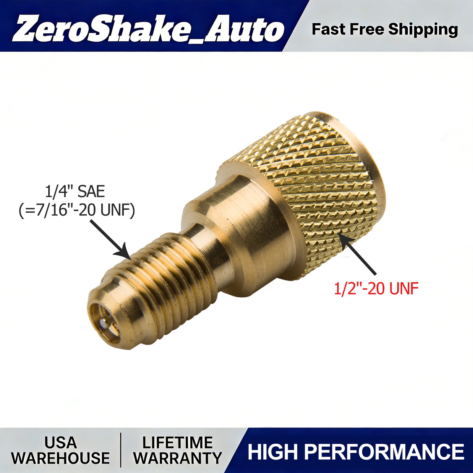 R134a Brass Refrigerant Vacuum Pump Fitting Tank Adapter 1/4″ SAE x 1/2″-20 UNF