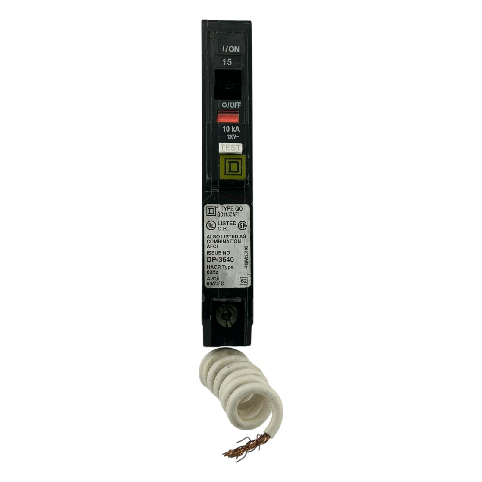 USED Square D QO115CAFI 15 Amp 1 Pole 120V AFCI Arc Fault Circuit Breaker