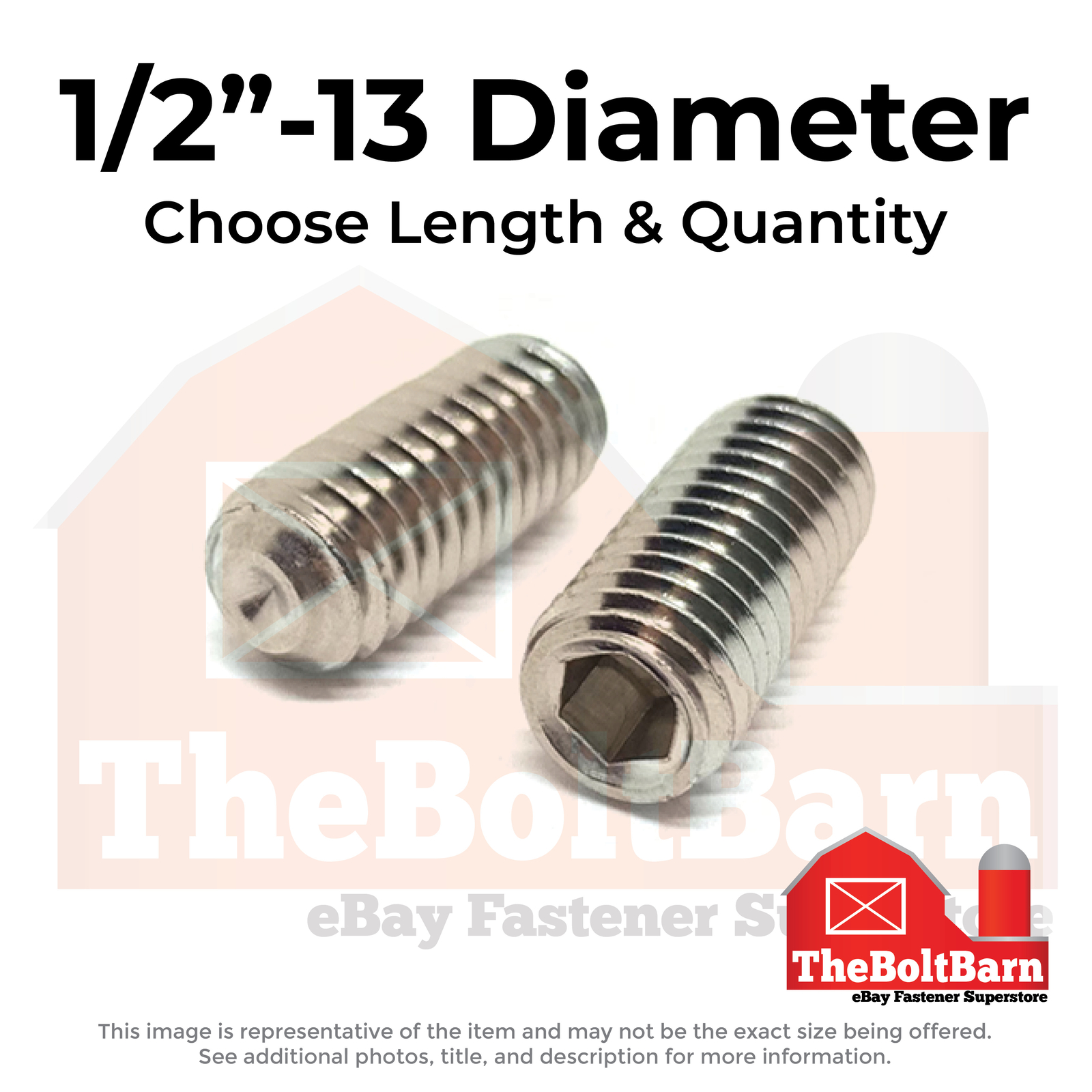 1/2″-13 Stainless Steel Cup Point Allen Socket Set Screw (Choose Length & Qty)
