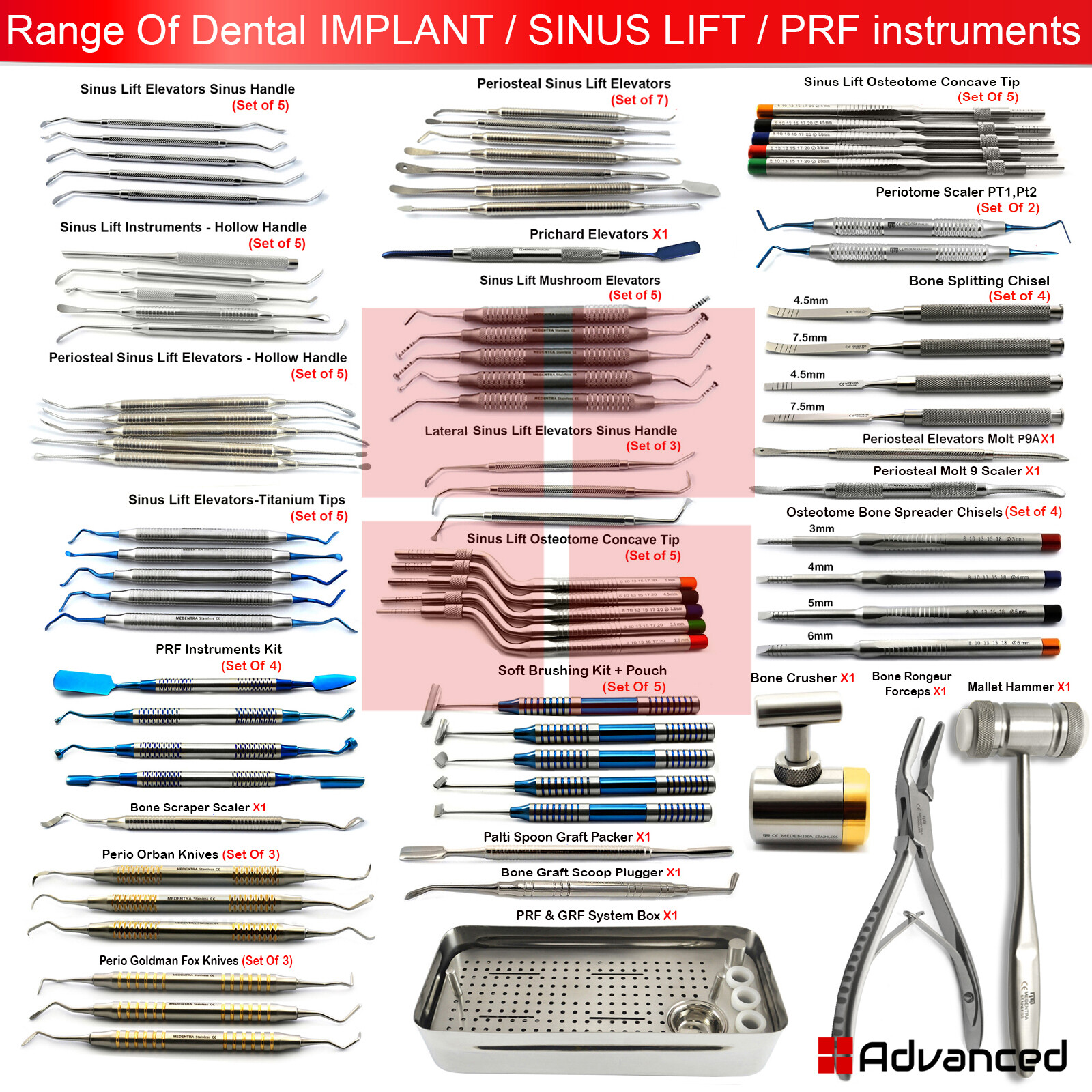 MEDENTRA Complete Range Of Dental Implant/Sinus Lift/PRF Instruments Bone Graft
