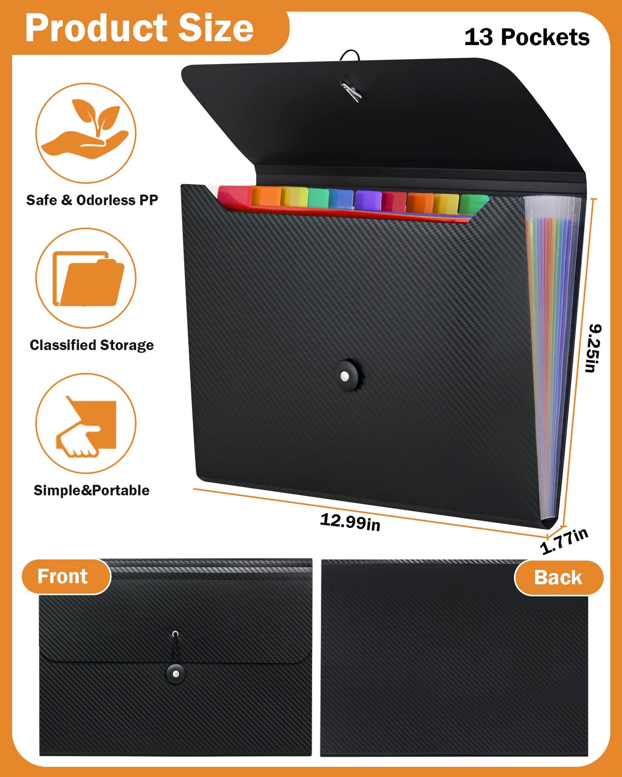 Cesil Accordian File Organizer 12.99 x 9.45 x 1.77 inches, Multicolor