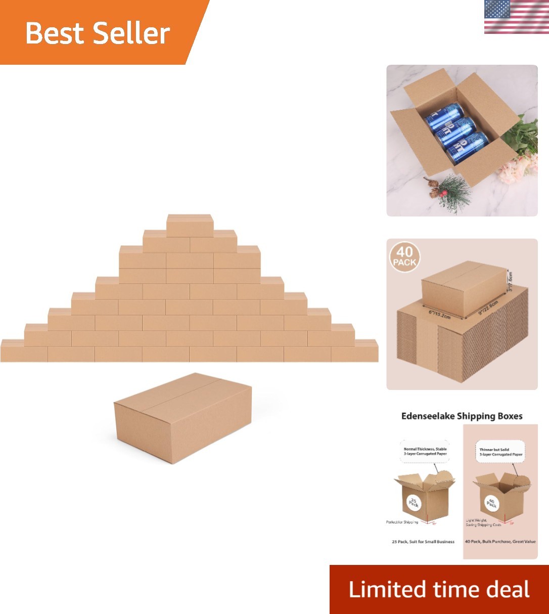 Brand New Shipping Boxes 9x6x3 Inches Brown Cardboard Pack of 40