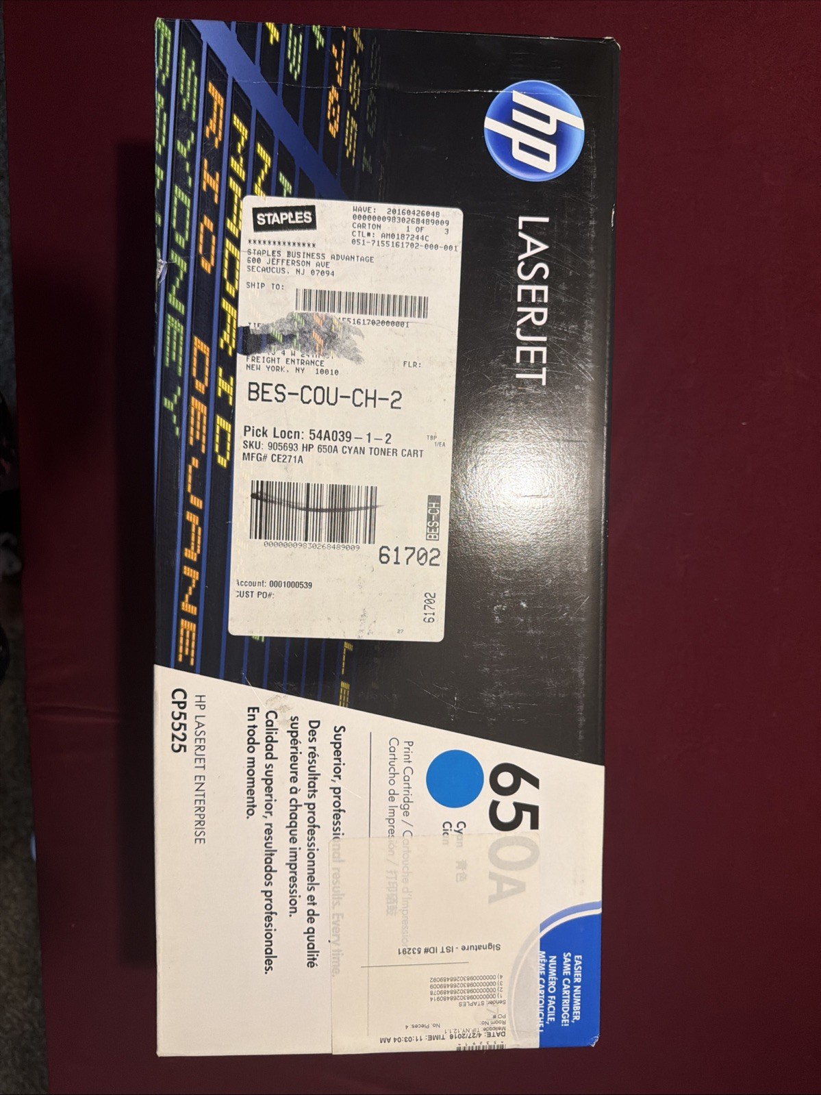 HP CP5525 650A Cyan Toner Cartridge New Sealed in Box Inkjet